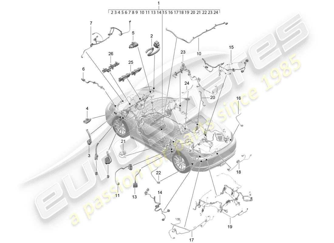 Porsche 718 Boxster (2020) cableando arneses Diagrama de piezas