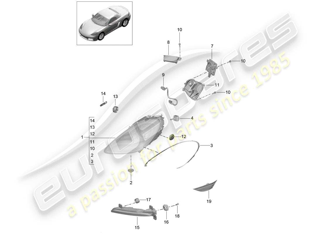 Porsche 718 Boxster (2020) lámpara de cabeza Diagrama de piezas