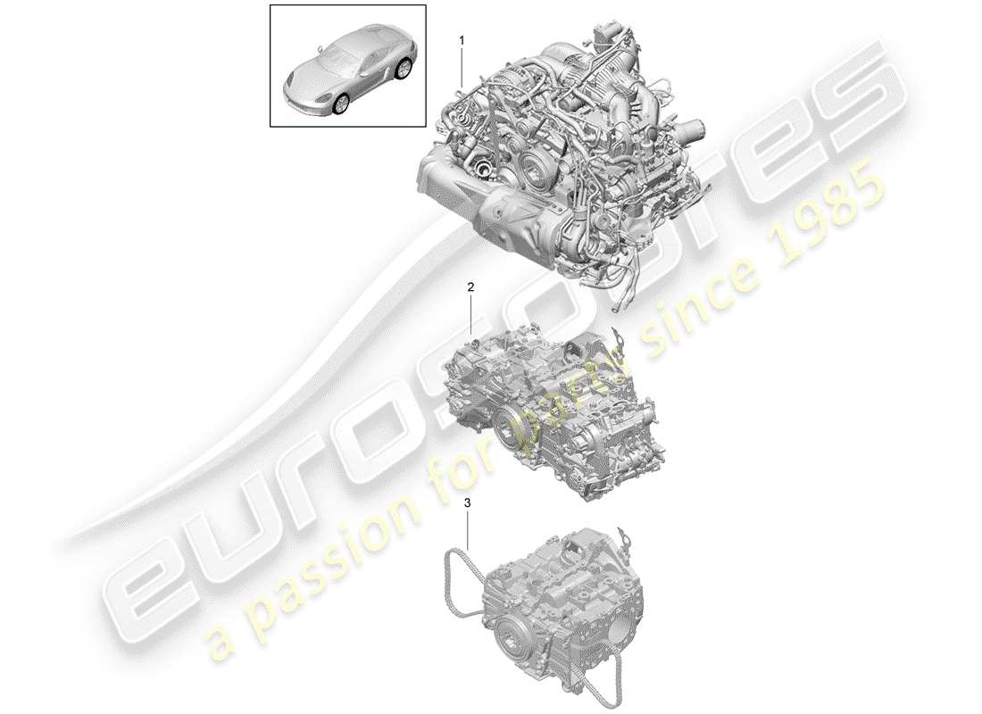 Porsche 718 Cayman (2018) motor de repuesto Diagrama de piezas