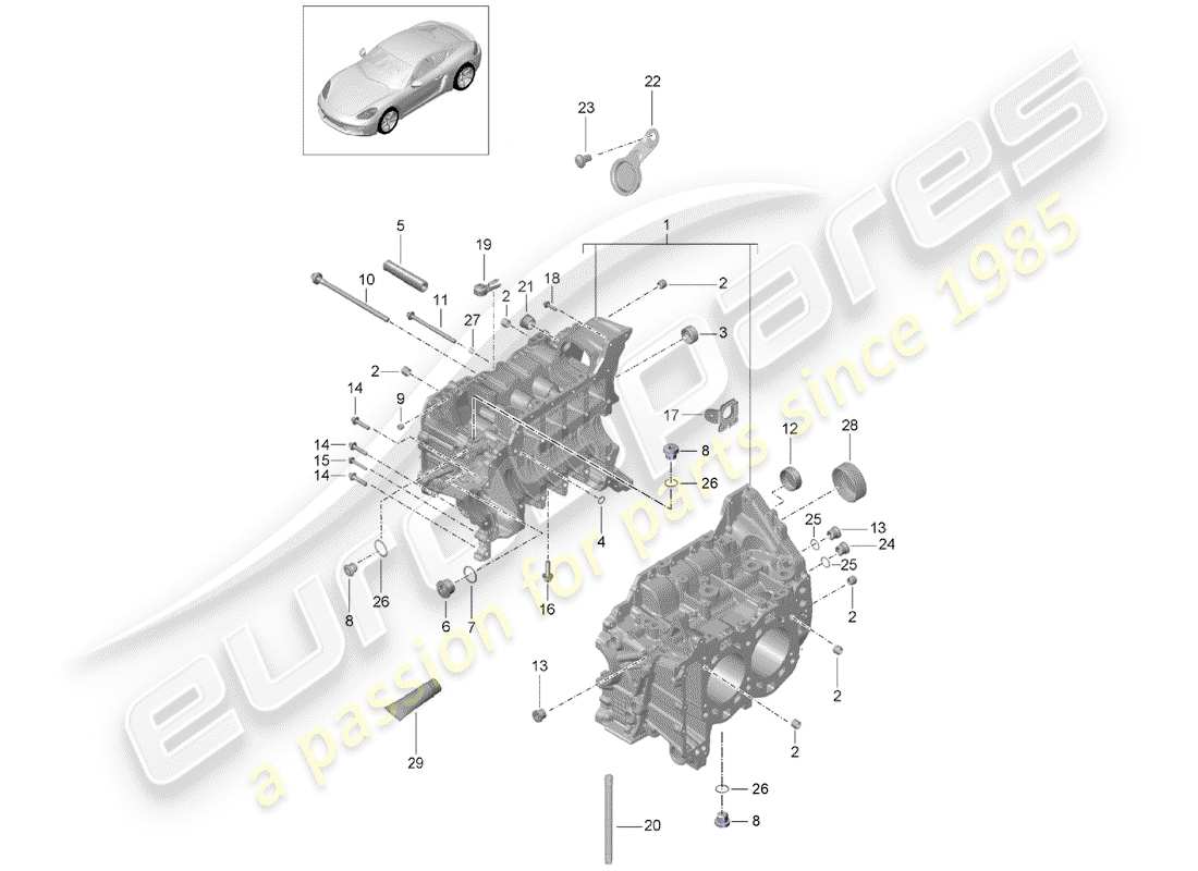Porsche 718 Cayman (2018) CRANKCASE Diagrama de piezas