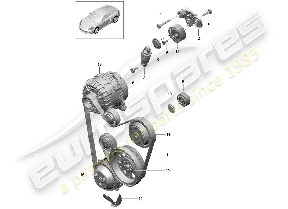 Porsche 718 Cayman (2018) amortiguador tensor de correa Diagrama de piezas