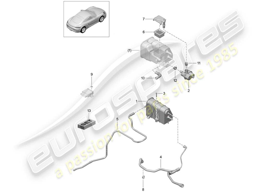 Porsche 718 Cayman (2018) BOTE DE EMISIONES EVAPORATIVAS Diagrama de piezas