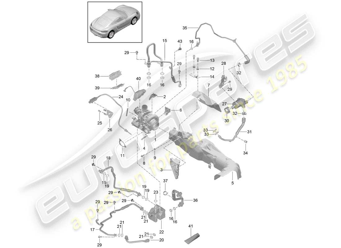 Porsche 718 Cayman (2018) TURBOCOMPRESOR DE GASES DE ESCAPE Diagrama de piezas