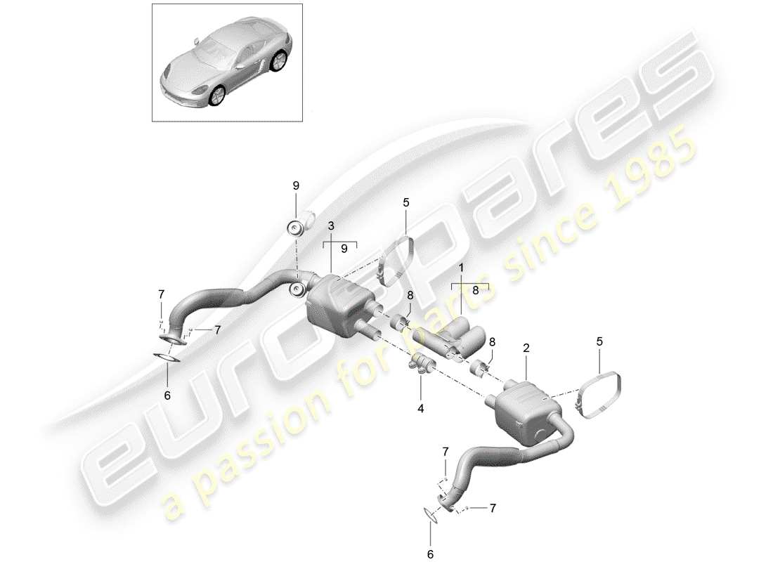 Porsche 718 Cayman (2018) Sistema de escape Diagrama de piezas