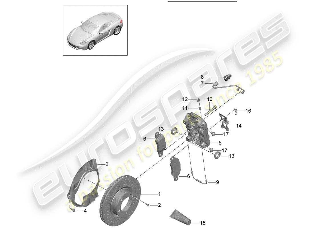Porsche 718 Cayman (2018) frenos de disco Diagrama de piezas