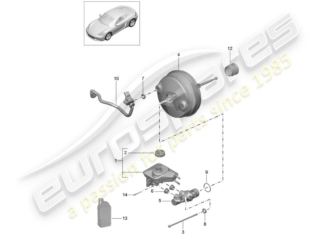 Porsche 718 Cayman (2018) cilindro maestro del freno Diagrama de piezas