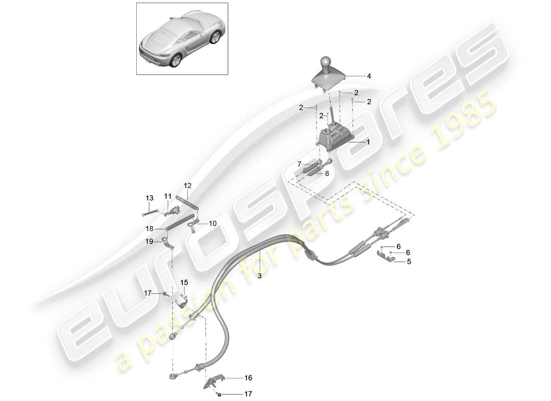 Porsche 718 Cayman (2018) mecanismo de cambio Diagrama de piezas