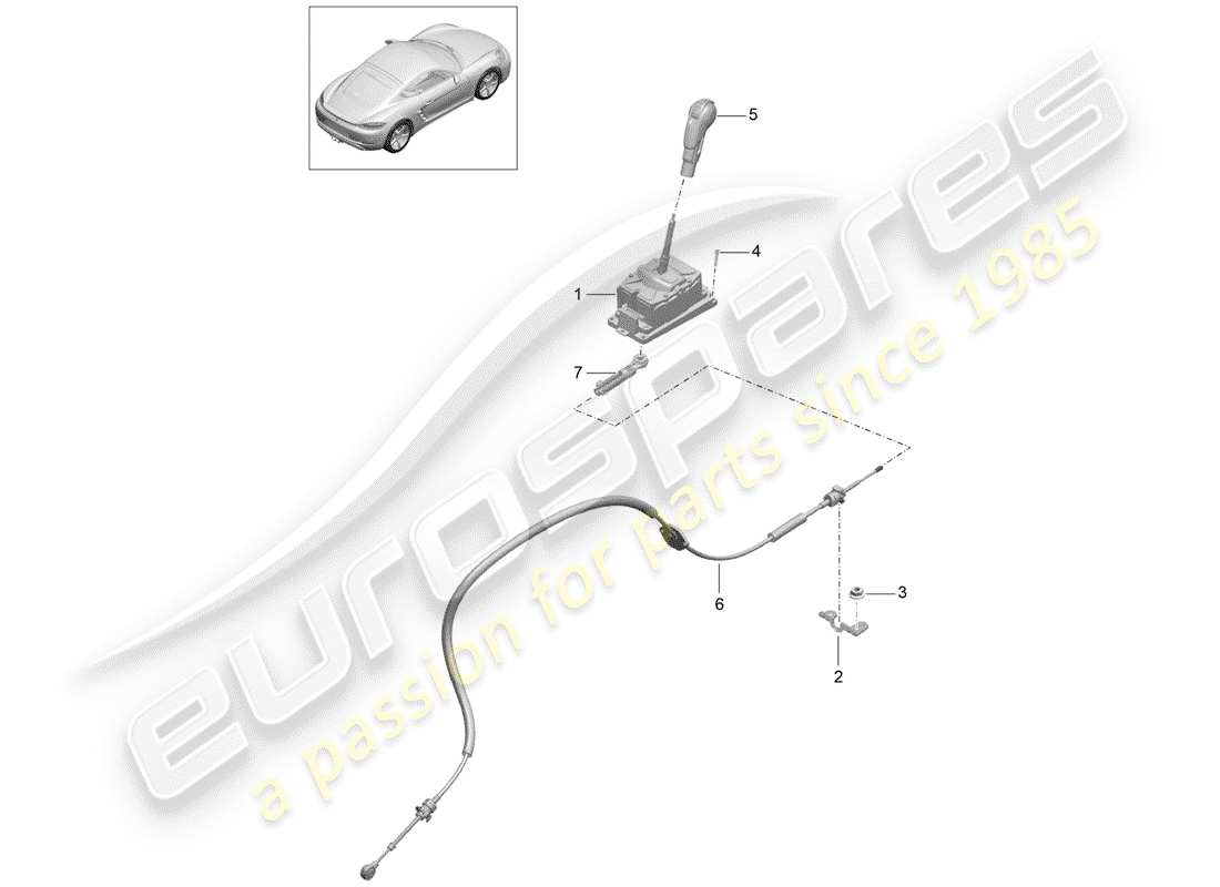 Porsche 718 Cayman (2018) palanca selectora Diagrama de piezas