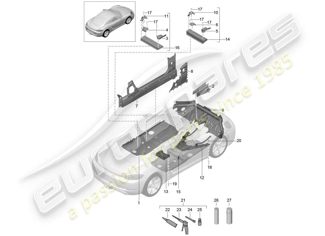 Porsche 718 Cayman (2018) PLACAS DE PISO Diagrama de piezas