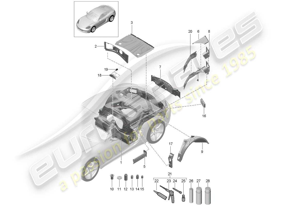 Porsche 718 Cayman (2018) EXTREMO POSTERIOR Diagrama de piezas