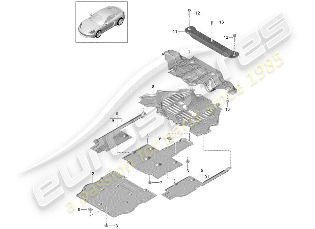 Porsche 718 Cayman (2018) recubrimiento Diagrama de piezas