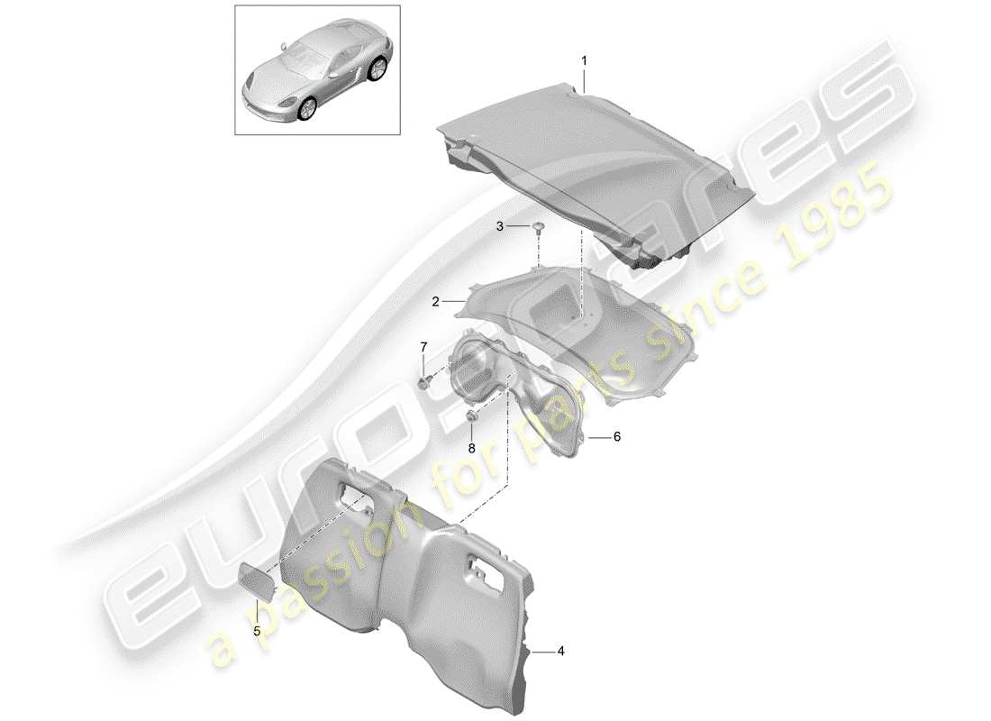 Porsche 718 Cayman (2018) adornos Diagrama de piezas