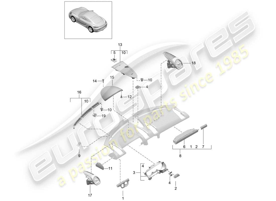 Porsche 718 Cayman (2018) Accesorios Diagrama de piezas
