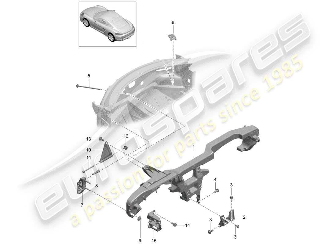 Porsche 718 Cayman (2018) marco de retención Diagrama de piezas