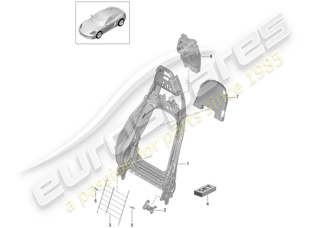 Porsche 718 Cayman (2018) marco - respaldo Diagrama de piezas