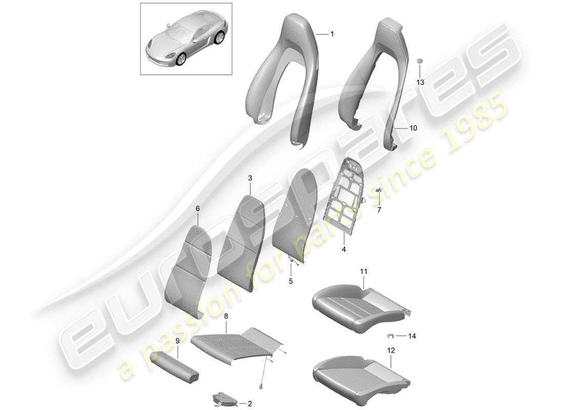 Porsche 718 Cayman (2018) parte de espuma Diagrama de piezas