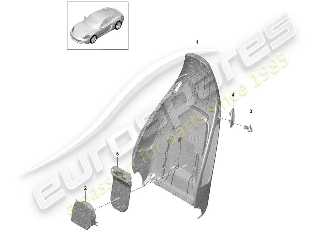 Porsche 718 Cayman (2018) carcasa del respaldo Diagrama de piezas