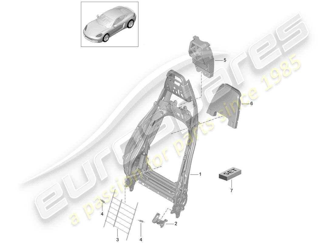 Porsche 718 Cayman (2018) marco - respaldo Diagrama de piezas