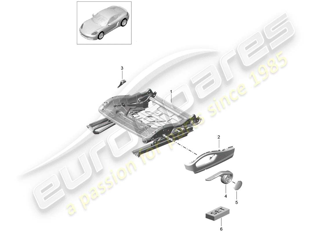 Porsche 718 Cayman (2018) estructura del asiento Diagrama de piezas
