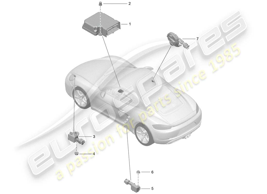 Porsche 718 Cayman (2018) módulo de control de bolsas de aire Diagrama de piezas