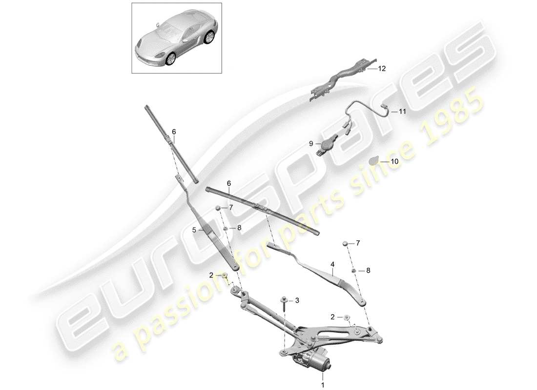 Porsche 718 Cayman (2018) SISTEMA LIMPIAPARABRISAS COMPL. Diagrama de piezas