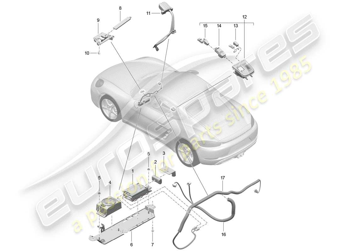 Porsche 718 Cayman (2018) para vehículos con teléfono Diagrama de piezas