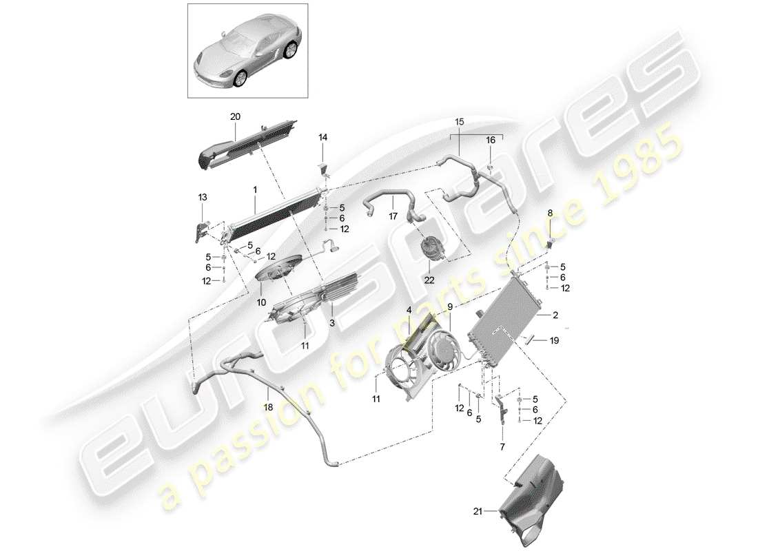 Porsche 718 Cayman (2019) water cooling Diagrama de piezas