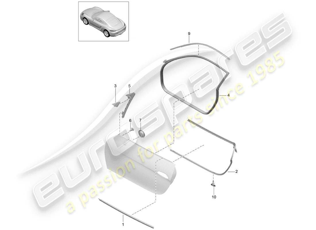 Porsche 718 Cayman (2019) JUNTA DE LA PUERTA Diagrama de piezas