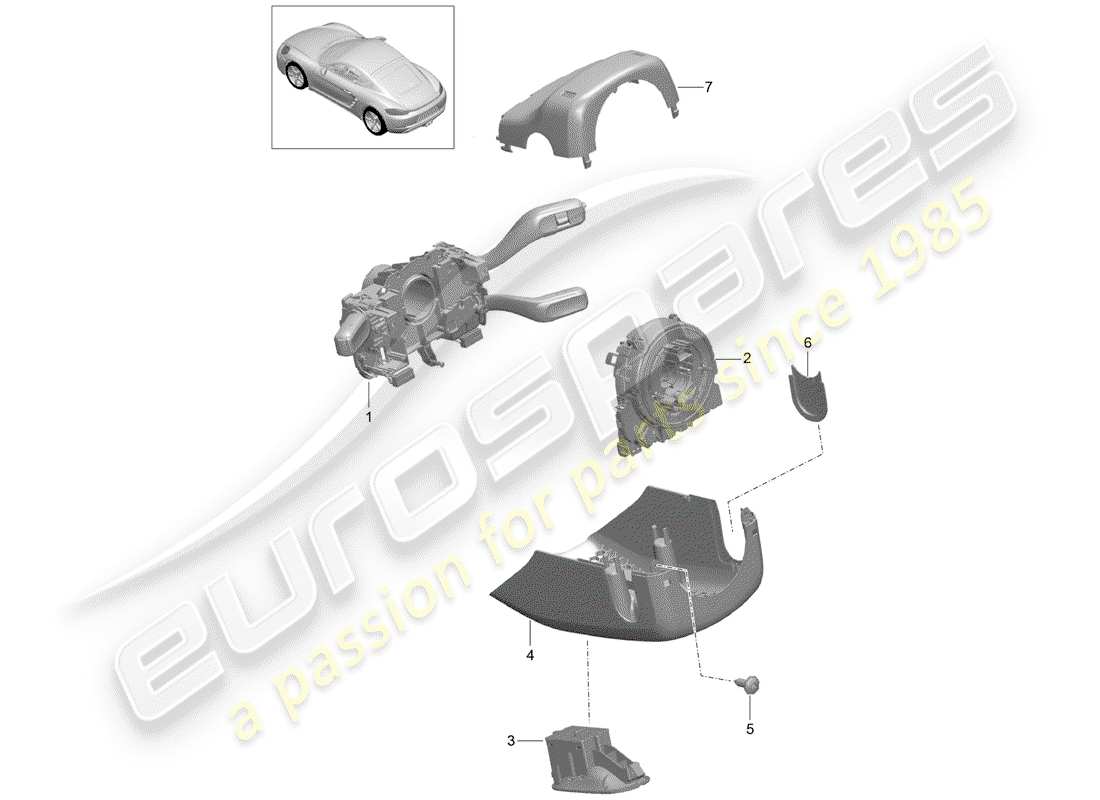 Porsche 718 Cayman (2019) INTERRUPTOR DE LA COLUMNA DE DIRECCIÓN Diagrama de piezas