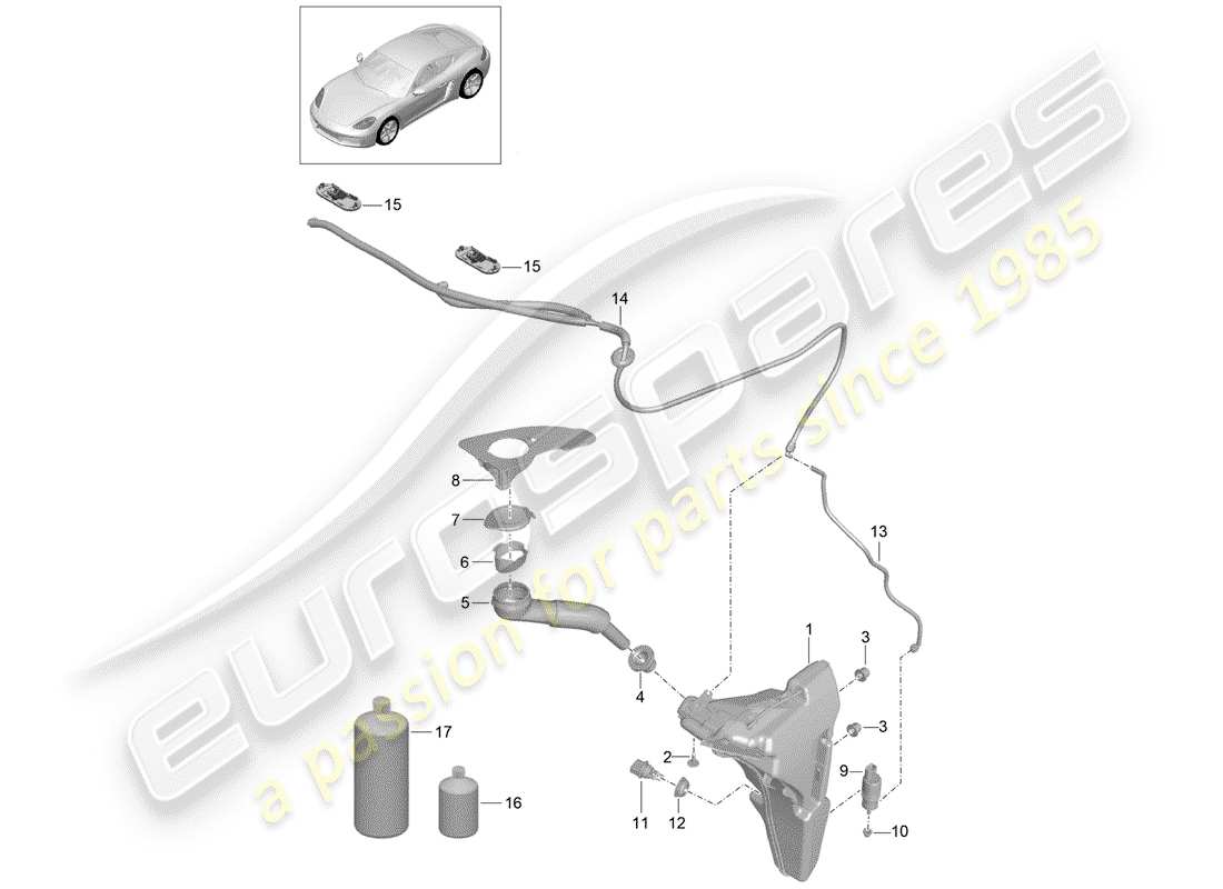 Porsche 718 Cayman (2019) WINDSHIELD WASHER UNIT Diagrama de piezas