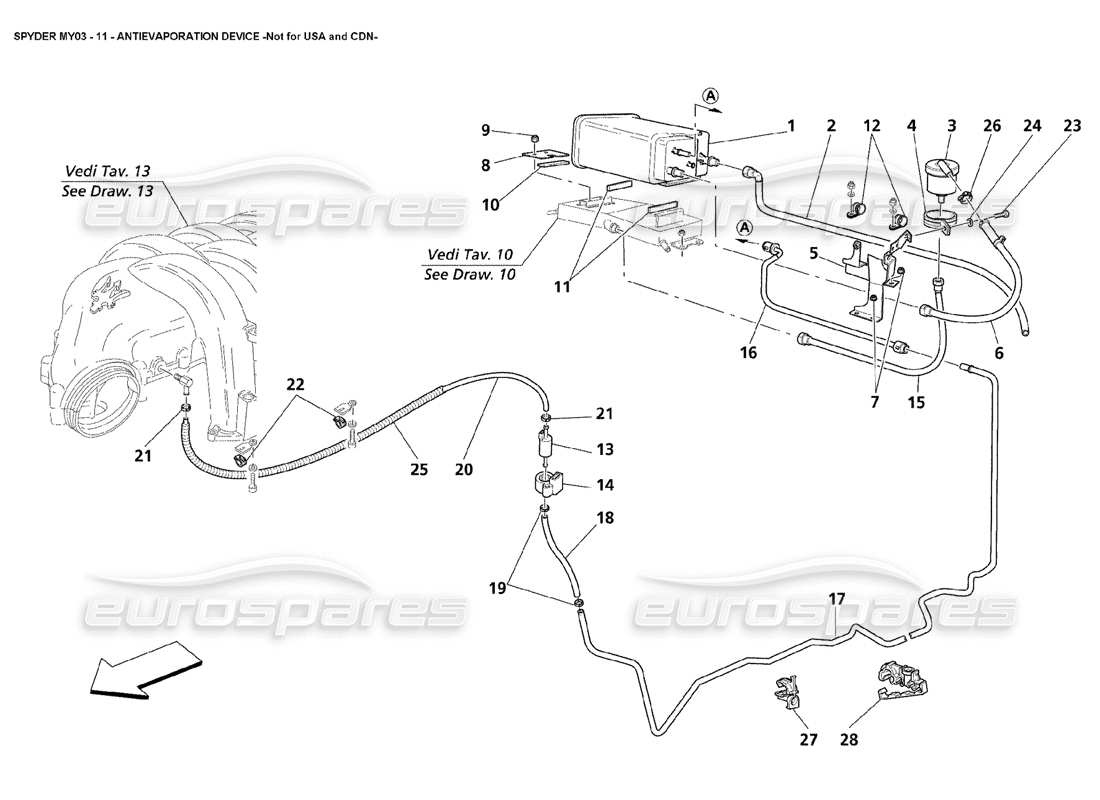 Maserati 4200 Spyder (2003) Dispositivo antievaporación: no para EE. UU. y CDN Diagrama de piezas