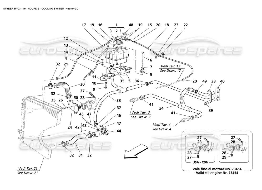 Maserati 4200 Spyder (2003) Nourice - Sistema de refrigeración - No para GD Diagrama de piezas