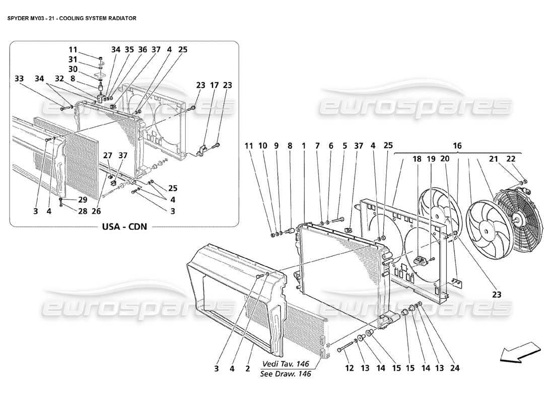 Maserati 4200 Spyder (2003) Radiador del sistema de refrigeración Diagrama de piezas
