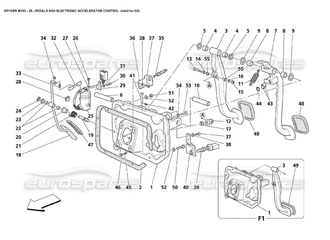 Maserati 4200 Spyder (2003) Pedales y Control Electrónico del Acelerador - Válido para GD Diagrama de piezas
