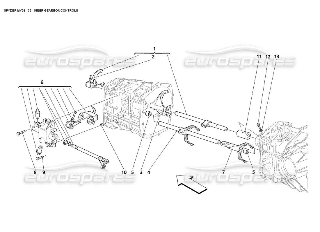 Maserati 4200 Spyder (2003) Inner Gearbox Controls Diagrama de piezas