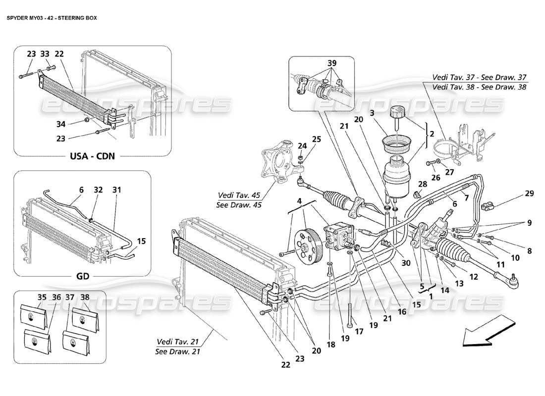 Maserati 4200 Spyder (2003) Caja de dirección Diagrama de piezas