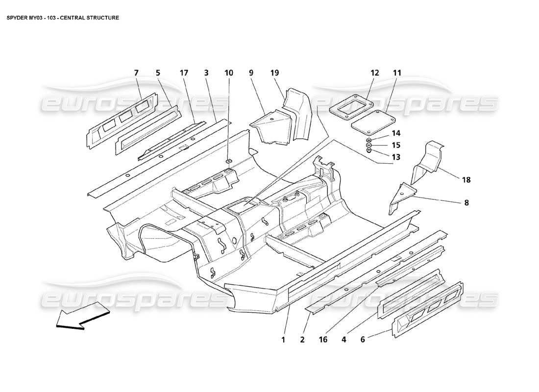 Maserati 4200 Spyder (2003) Estructura Central Diagrama de piezas