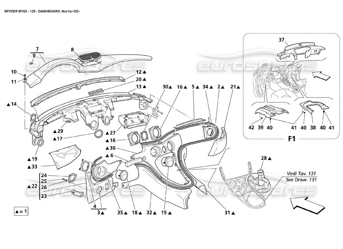 Maserati 4200 Spyder (2003) Panel de control: no para GD Diagrama de piezas