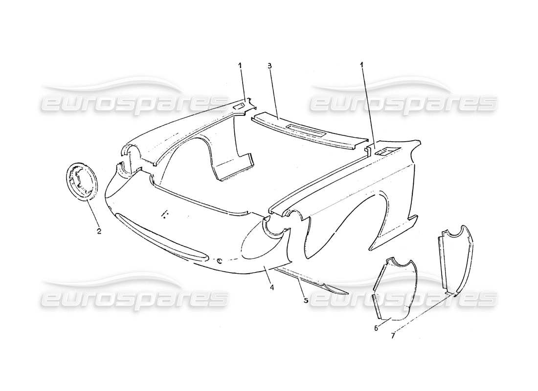 Ferrari 365 GT 2+2 (Trabajo de entrenamiento) trabajo de carrocería delantera Diagrama de piezas