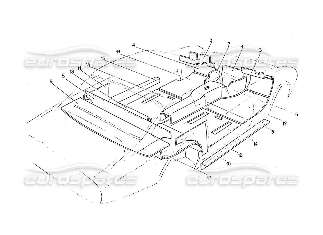 Ferrari 365 GT 2+2 (Coachwork) Borde de aislamiento interior de fieltro (Isolanti) Diagrama de piezas