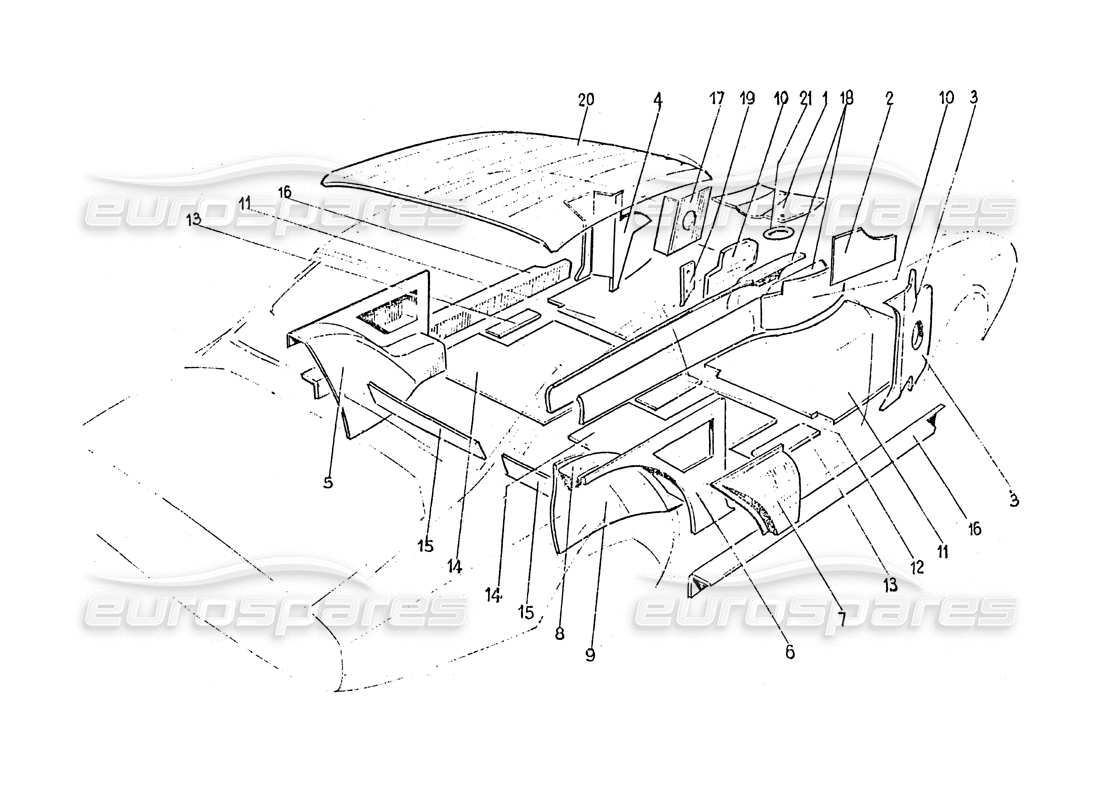 Ferrari 365 GT 2+2 (Trabajo de coaching) Paneles de acabado interior Diagrama de piezas