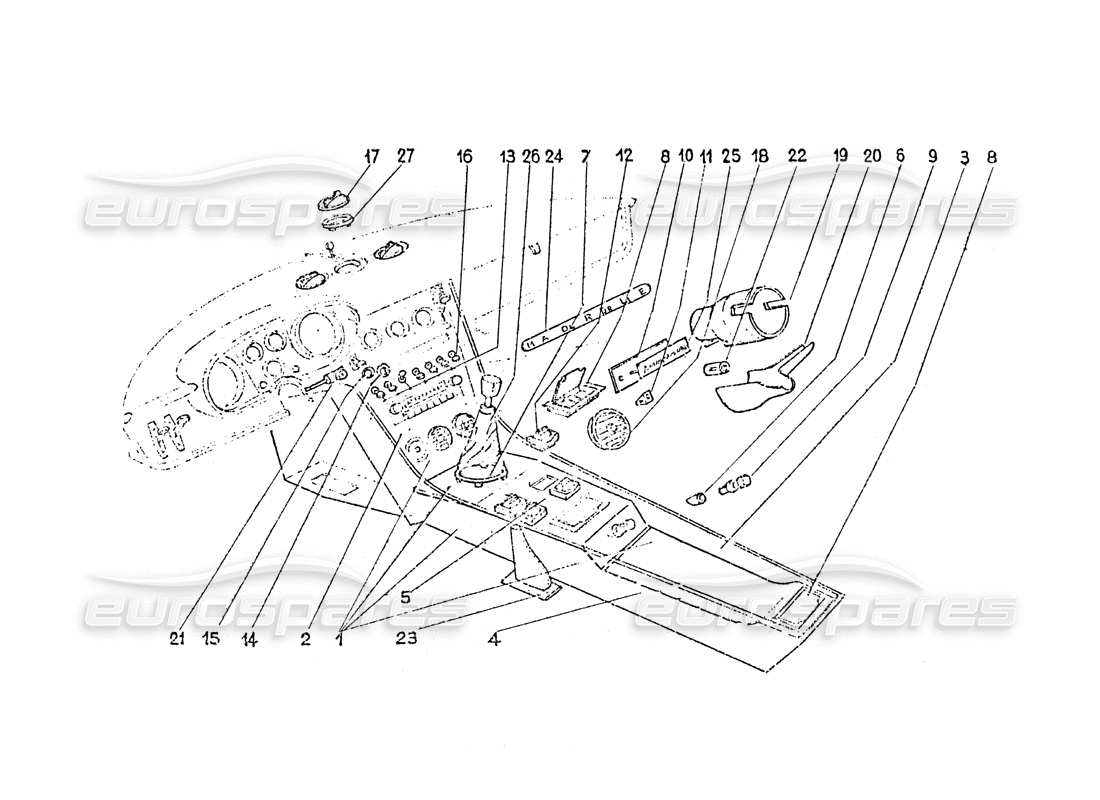 Ferrari 365 GT 2+2 (Trabajo de coaching) Interior switches - Air vents & Trim Diagrama de piezas