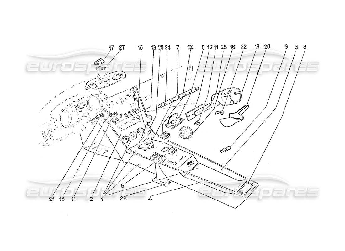 Ferrari 365 GT 2+2 (Trabajo de entrenamiento) Interior switches - Air vents & Trim Diagrama de piezas
