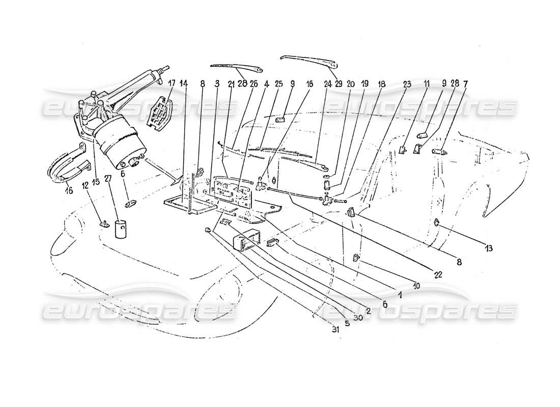 Ferrari 365 GT 2+2 (Trabajo de coaching) Limpiaparabrisas eléctricos Diagrama de piezas