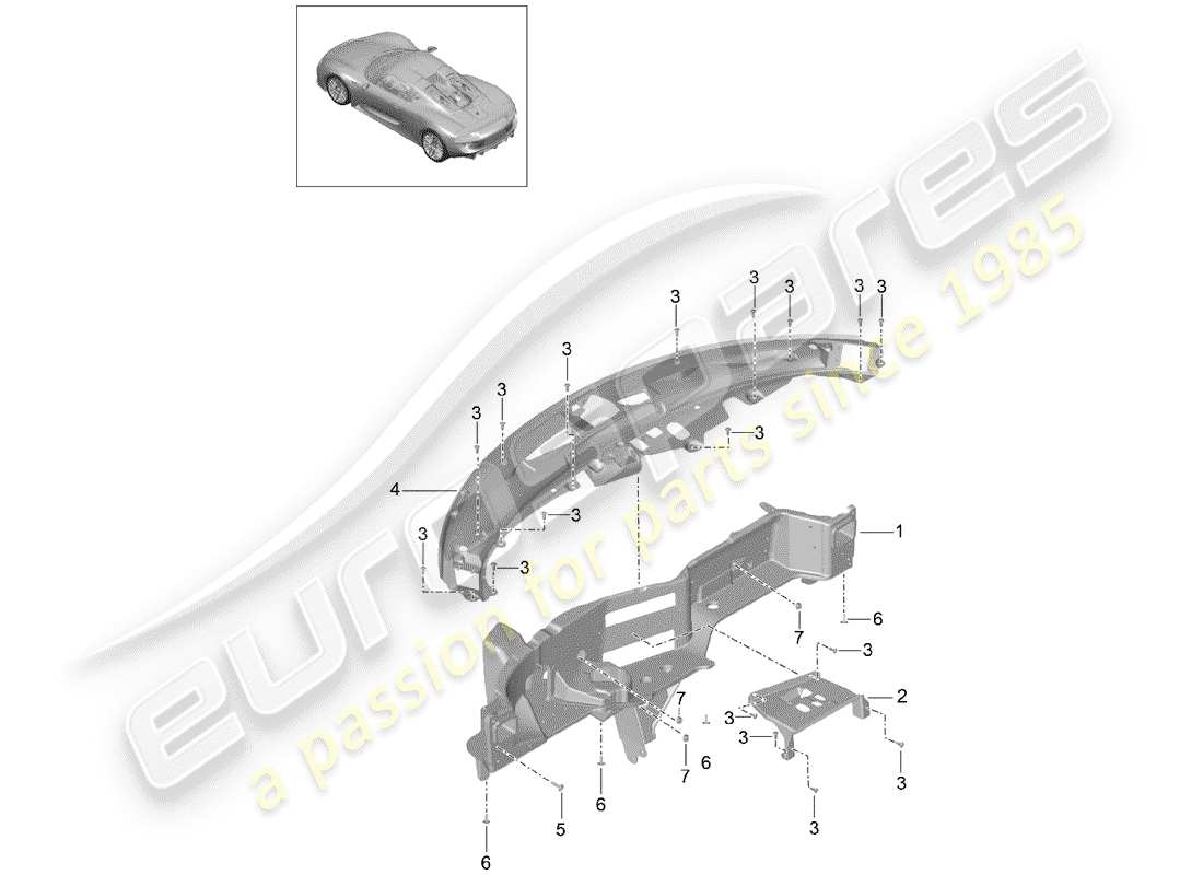 Porsche 918 Spyder (2015) marco de retención Diagrama de piezas