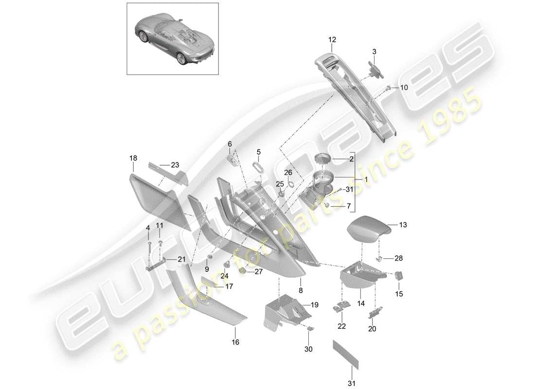 Porsche 918 Spyder (2015) CENTER CONSOLE Diagrama de piezas
