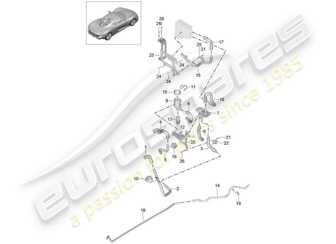Porsche 918 Spyder (2015) Calentador Diagrama de piezas