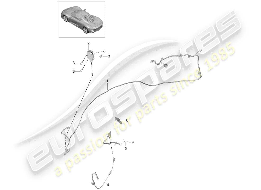 Porsche 918 Spyder (2015) cableando arneses Diagrama de piezas