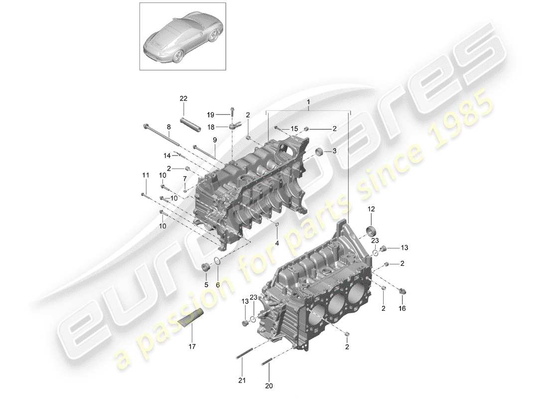 Porsche 991 (2014) CRANKCASE Diagrama de piezas