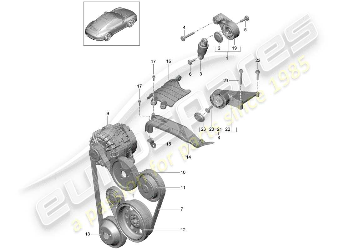 Porsche 991 (2014) tensor de la correa Diagrama de piezas